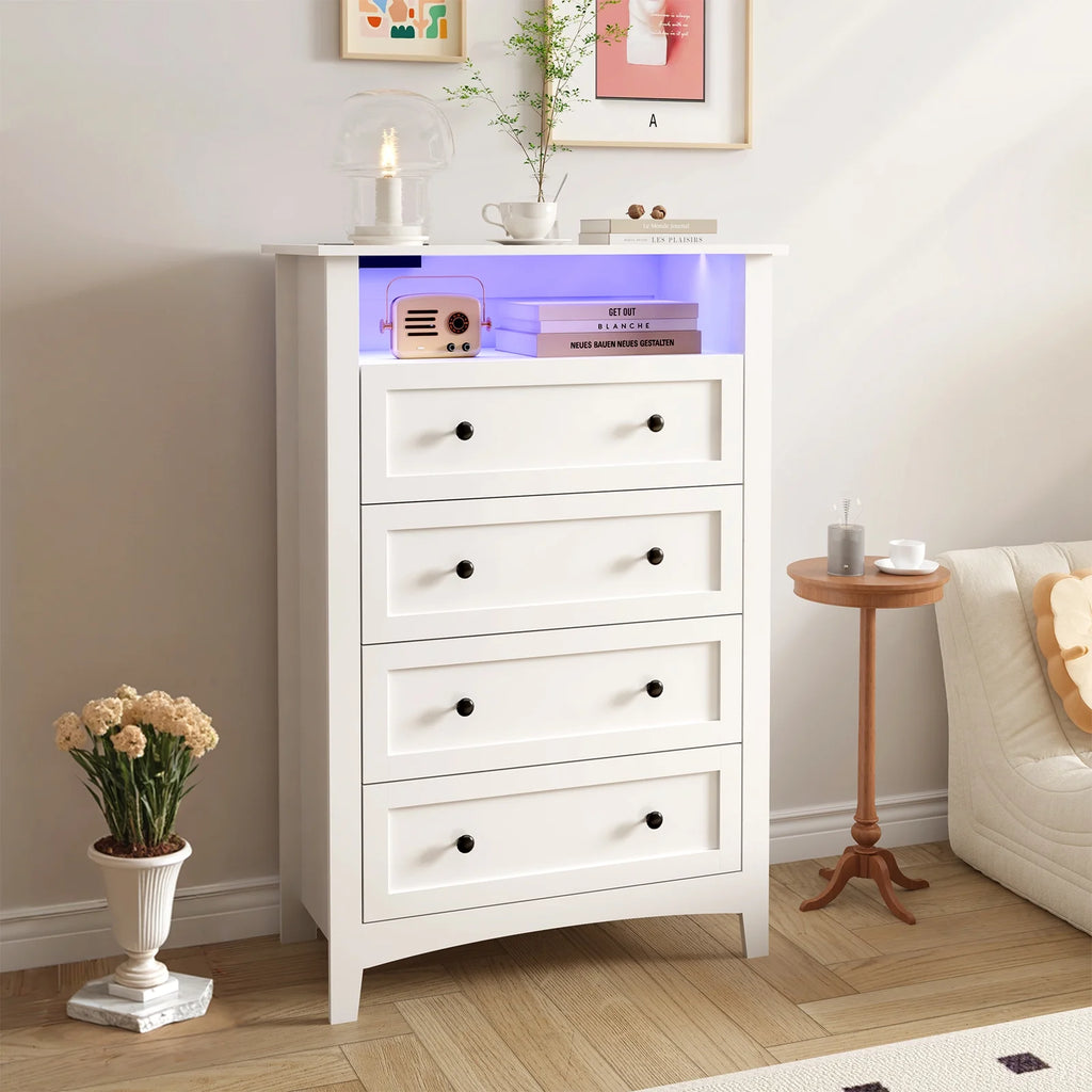 White 5 Drawer Wood Dresser with Power Outlets H57003