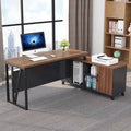 55 Inches L-Shaped Desk with File Cabinet Storage O767