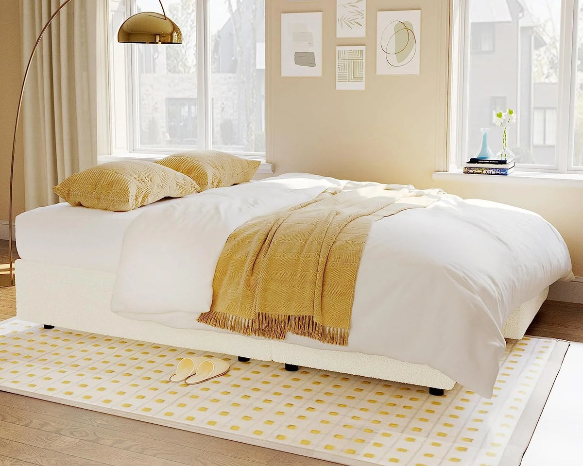 White Sherpa Storage Chaise Sleeper Sofa Q976782