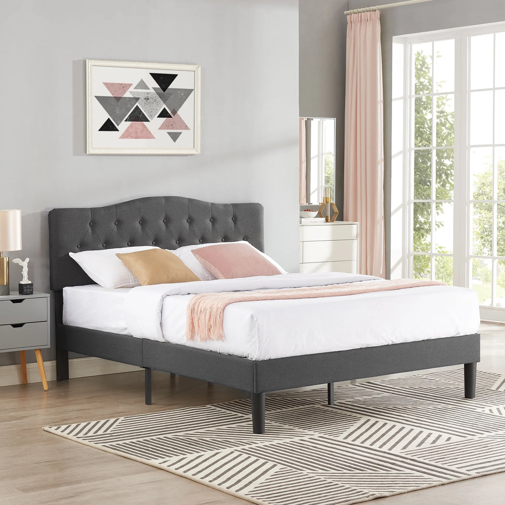 Queen Upholstered Platform Bed Frame with Adjustable Headboard C3063
