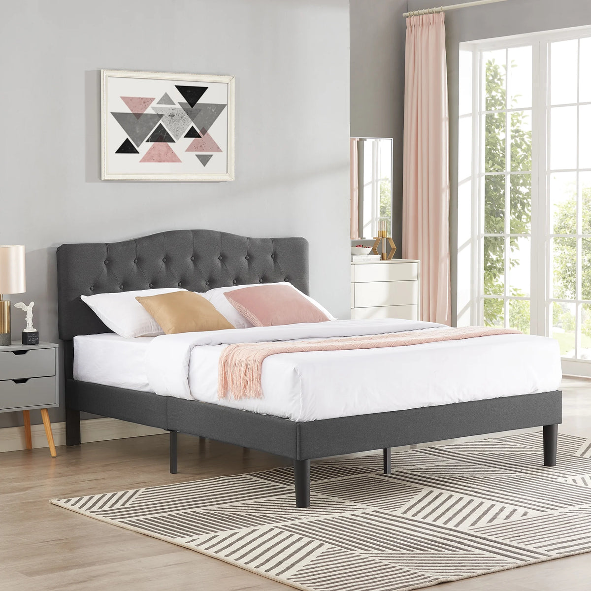 Queen Upholstered Platform Bed Frame with Adjustable Headboard C3063