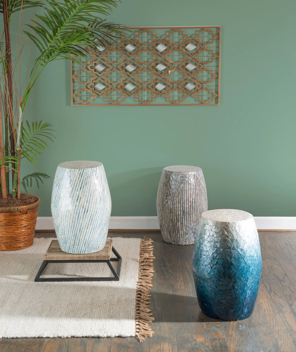 Blue White Capiz Shell Accent Table N54863