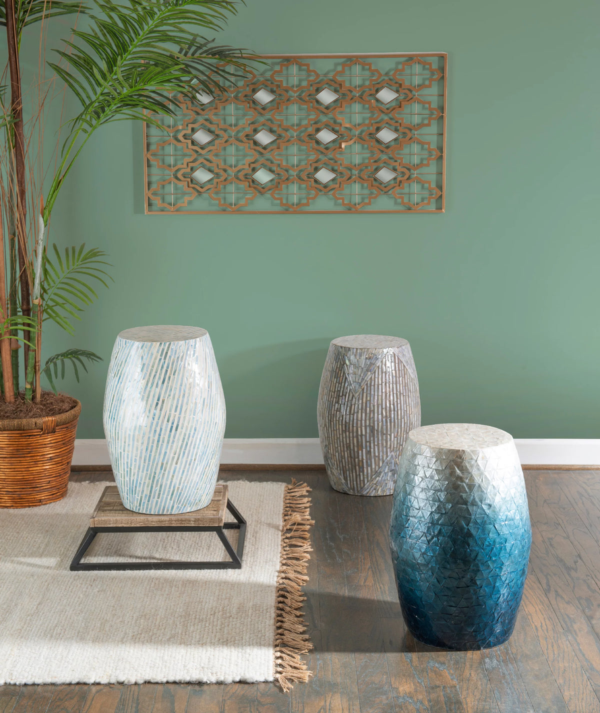 Blue White Capiz Shell Accent Table N54863