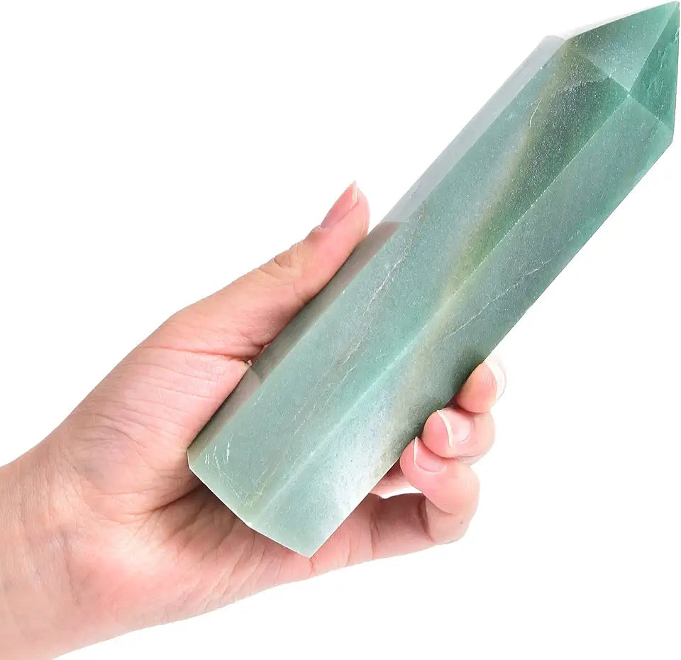 Natural Crystal Obelisk Hexagonal Tower Wand Green Aventurine 6 Faceted E131863