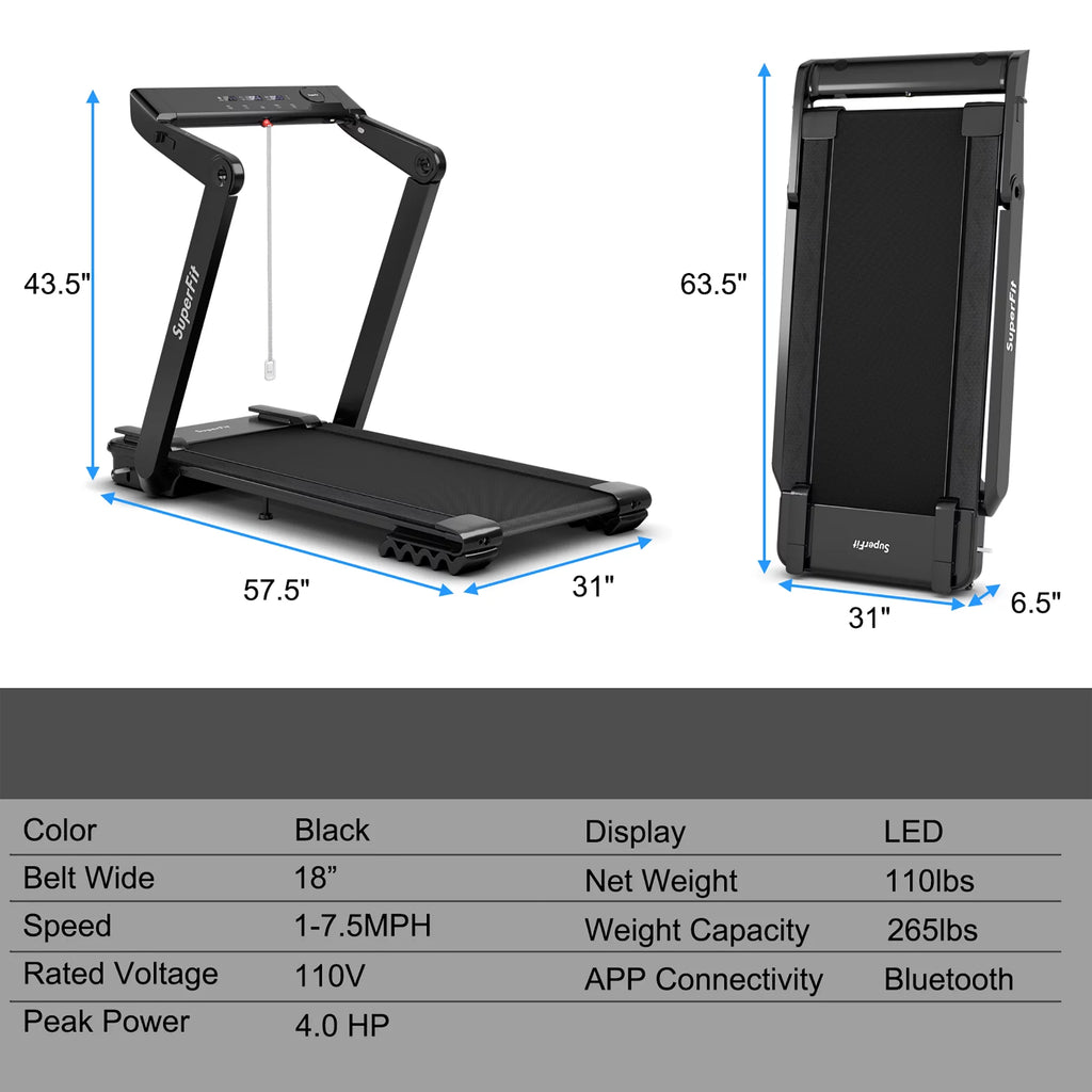 Foldable Electric Treadmill with Bluetooth Black B3378
