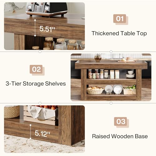 Brown 55-Inch Kitchen Island with Storage F1711