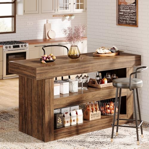 Brown 55-Inch Kitchen Island with Storage F1711