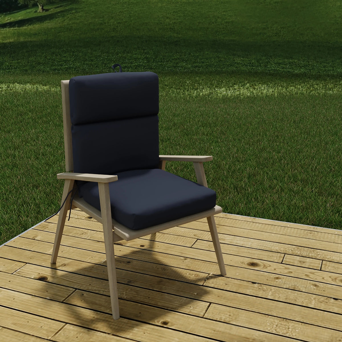 Navy Rectangular Outdoor Chair Cushion with Ties D415278