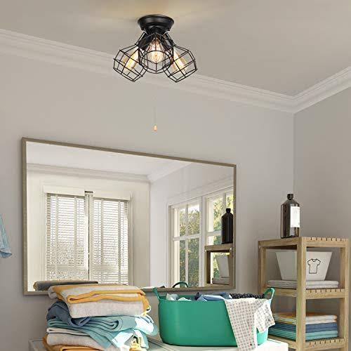 3-Light Wire Cage Flush Mount Ceiling Light Y387608