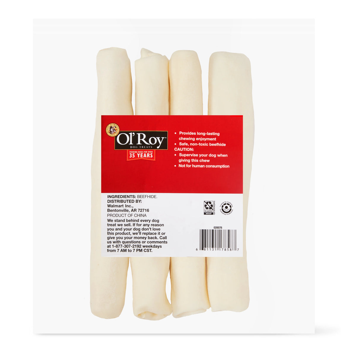 9" Beefhide Chews for Dogs, 10.8 oz, 4 Count Z275