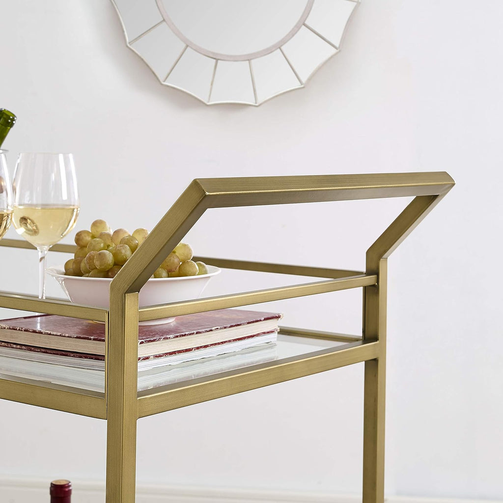 Gold and Glass Rolling Bar Cart S536964