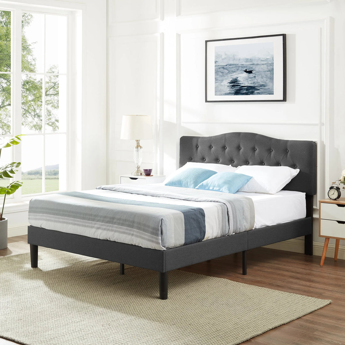 Queen Upholstered Platform Bed Frame with Adjustable Headboard C3063