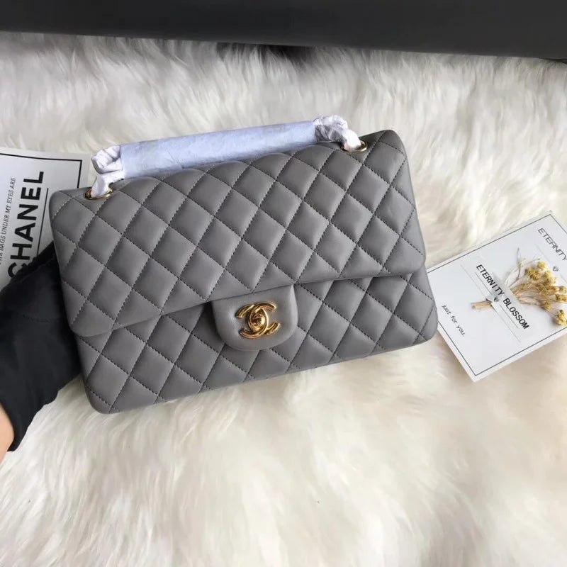 Grey Lambskin Leather Flap Bag P617053
