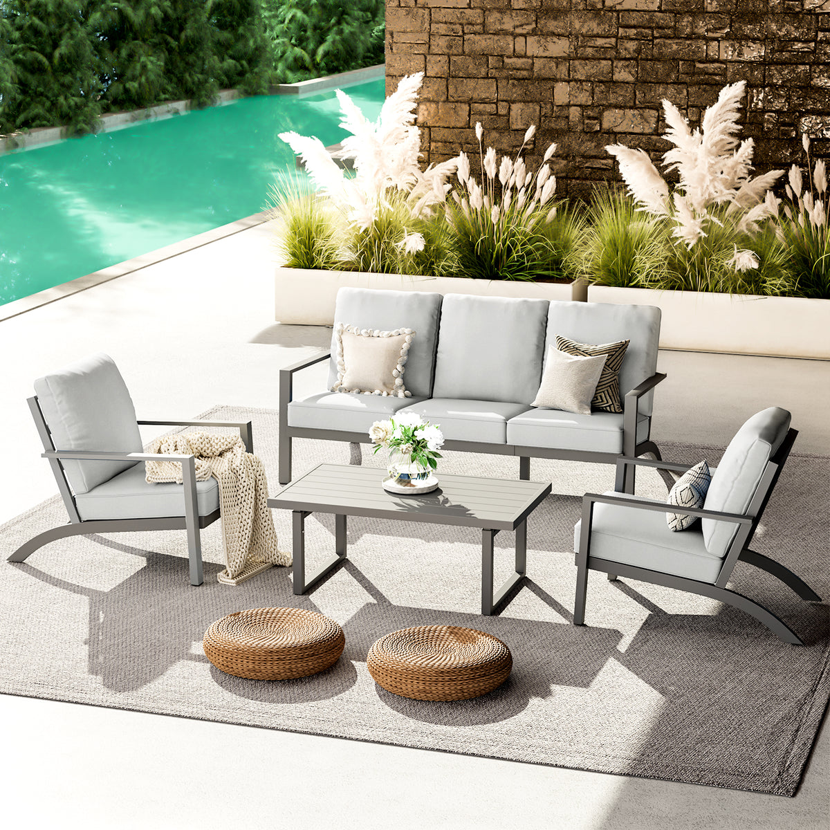 Aluminum Patio Furniture Set with Grey Cushions X6273