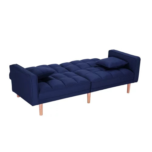 Navy Blue Memory Foam Futon Sofa Bed with 2 Pillows U787
