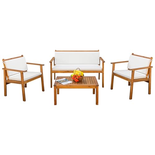 4 Piece Acacia Wood Outdoor Sofa Set with Table & Cushions N8196