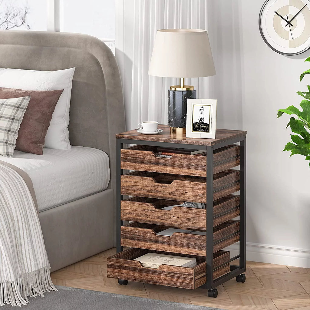 5 Drawer Wood Storage Dresser Cabinet with Wheels V9362