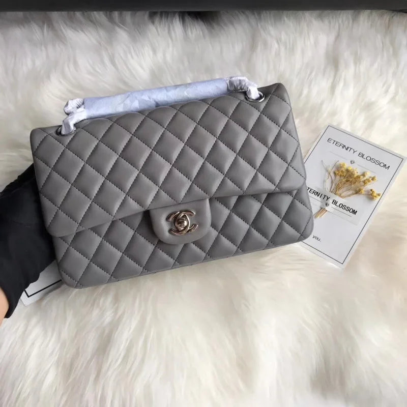 Grey Lambskin Leather Flap Bag P617053