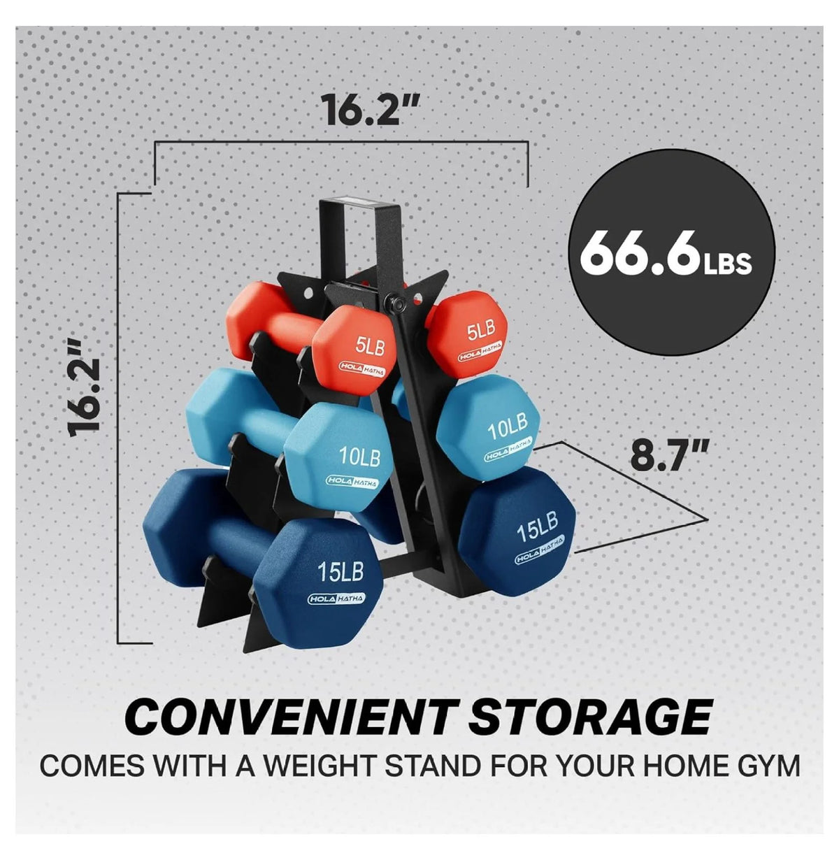 Neoprene Dumbbell Hand Weight Set with Rack E8525