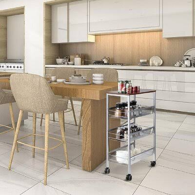 3-Tier Rolling Kitchen Cart with Wood Look Top R782044