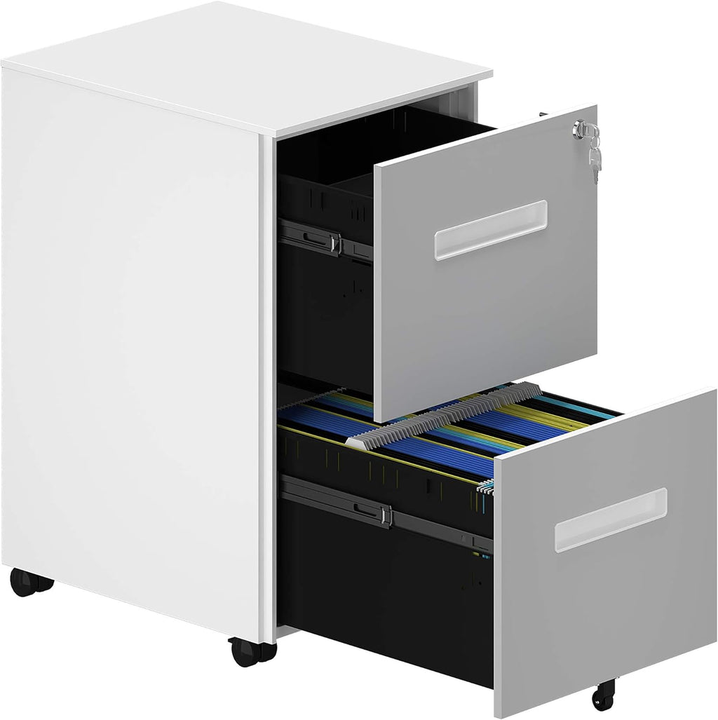 White 2-Drawer Mobile File Cabinet with Lock I995893