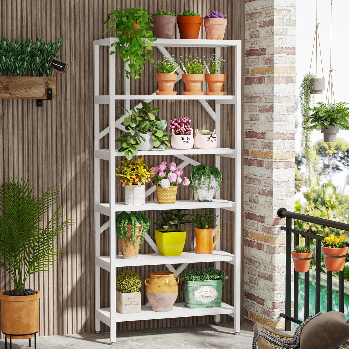 71" 6 Tier Rustic Brown Wood Etagere Bookcase M80024