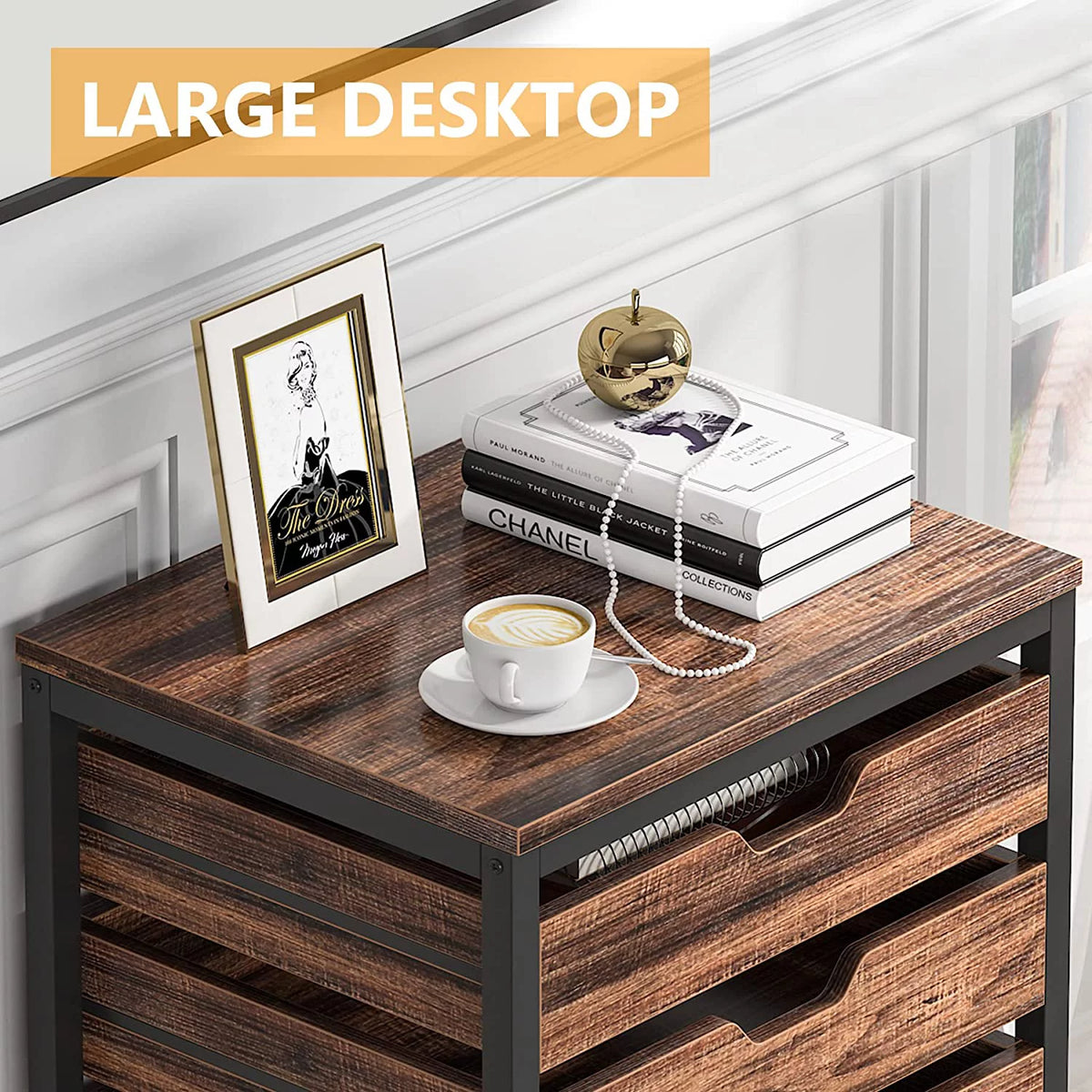 5 Drawer Wood Storage Dresser Cabinet with Wheels V9362