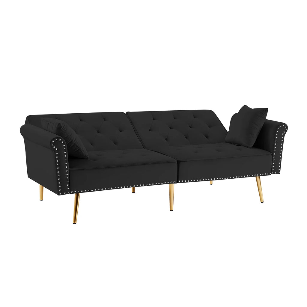 Black Velvet Tufted Futon Sofa Bed O5548