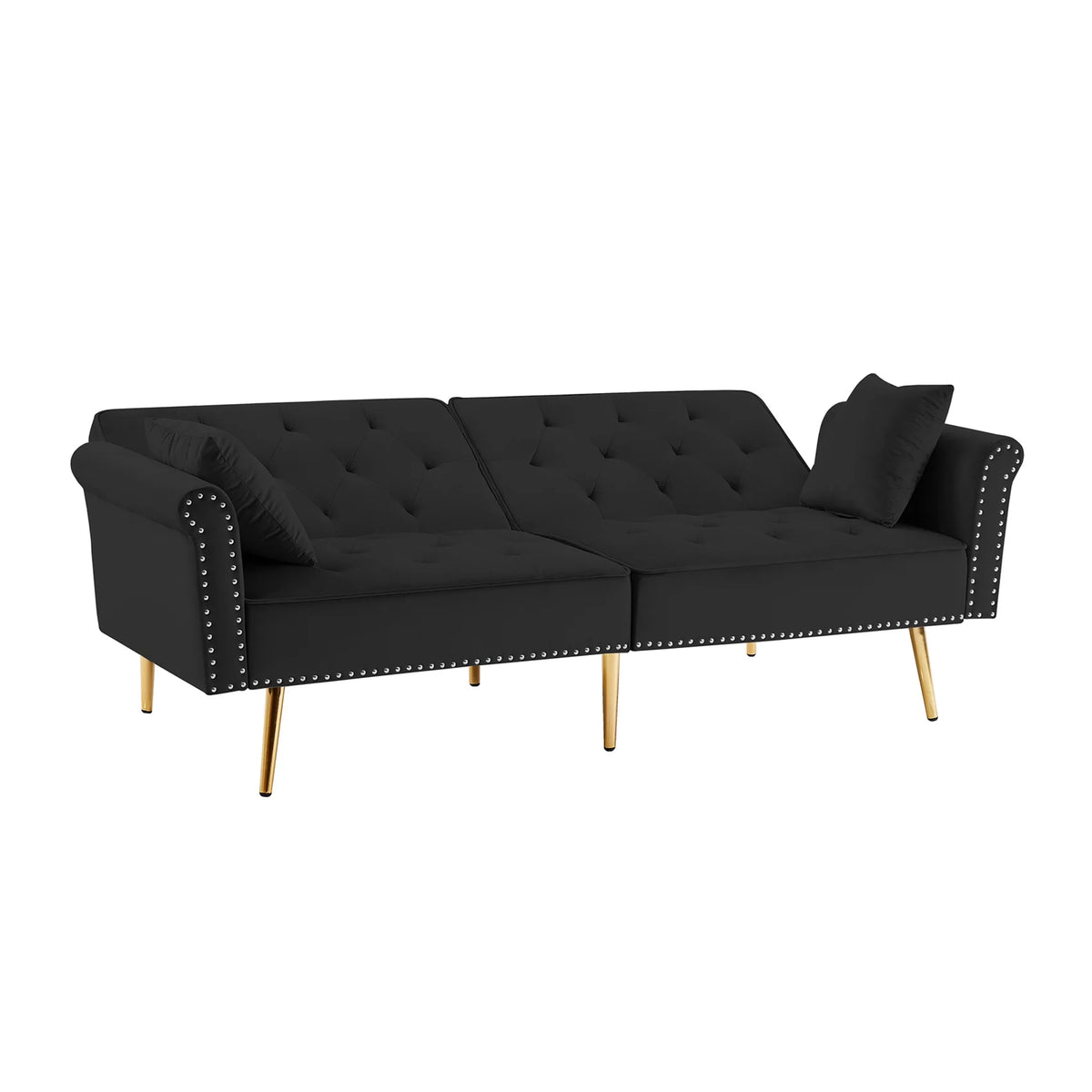 Black Velvet Tufted Futon Sofa Bed O5548