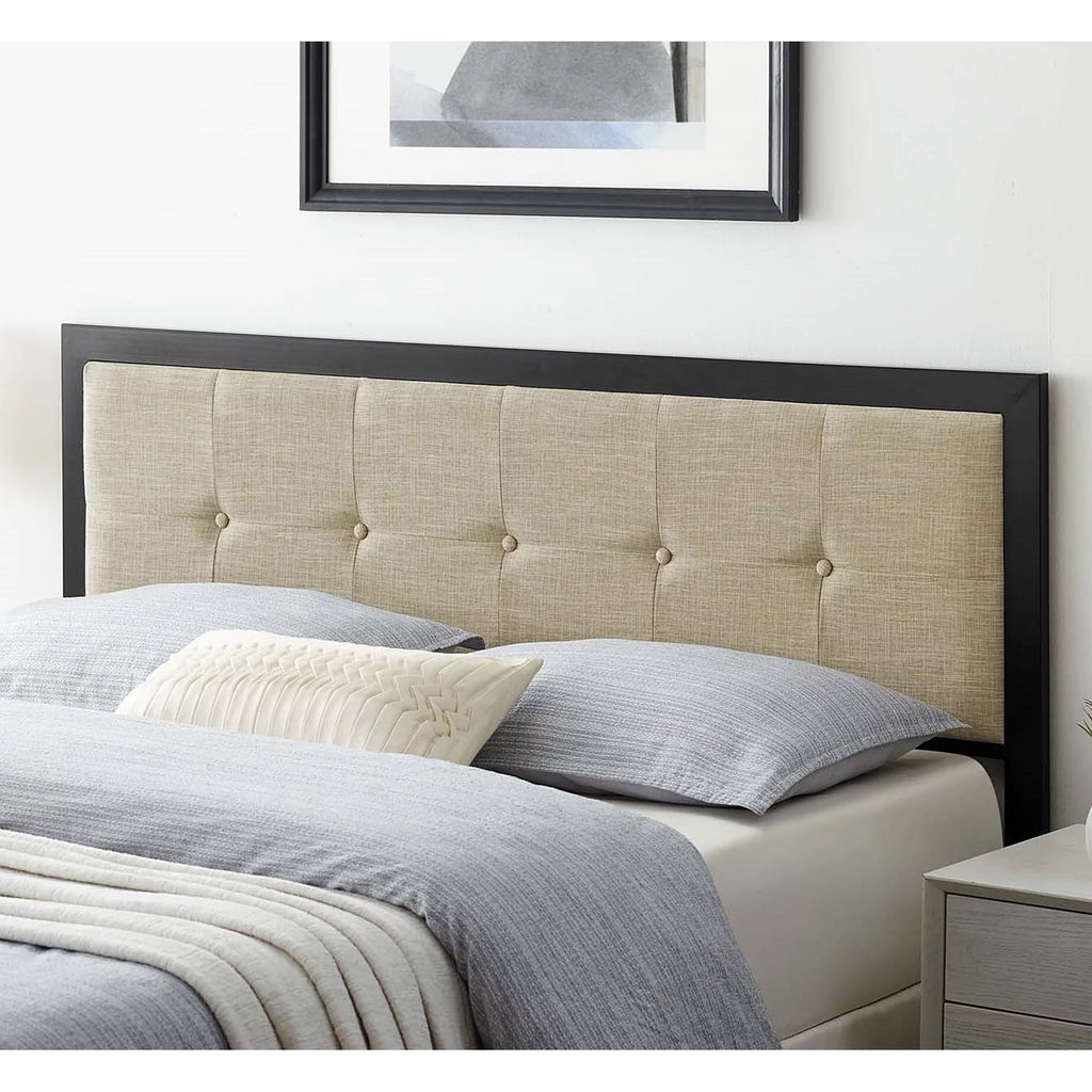 Beige Fabric Tufted Upholstered Full Size Metal Headboard U847300