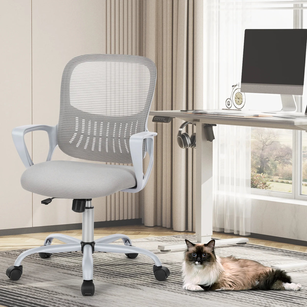 Ergonomic Mesh Office Chair with Fixed Armrest Gray J841082