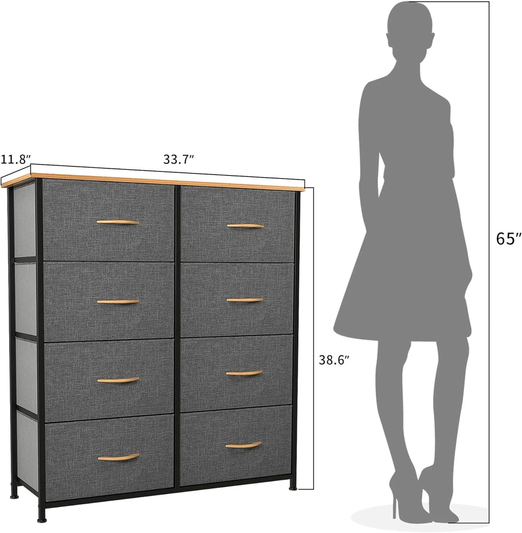Fabric Dresser with 8 Drawers Steel Frame Wooden Top Dark Gray V28134