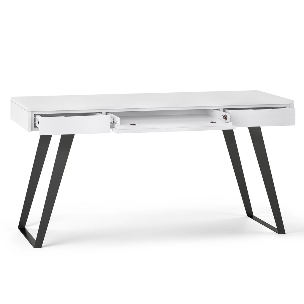 Distressed White Wood Desk with Keyboard Tray L828