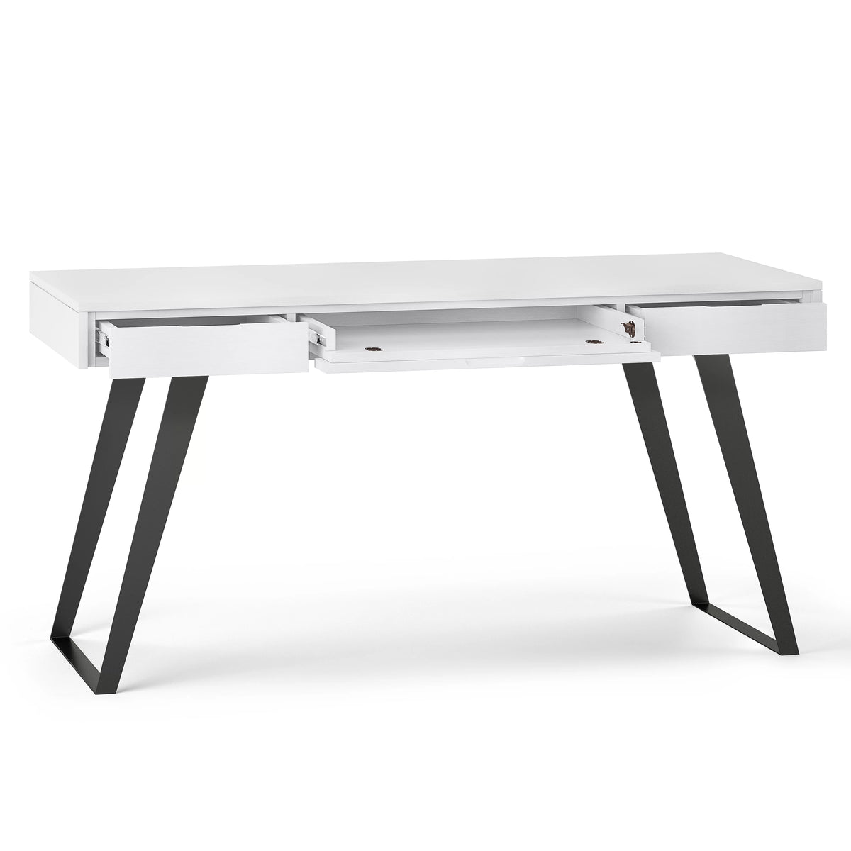 Distressed White Wood Desk with Keyboard Tray L828