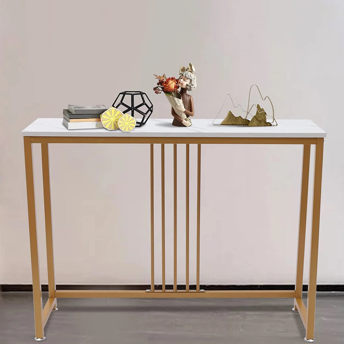 Gold and White Metal Wood Skinny Console Table Y1583