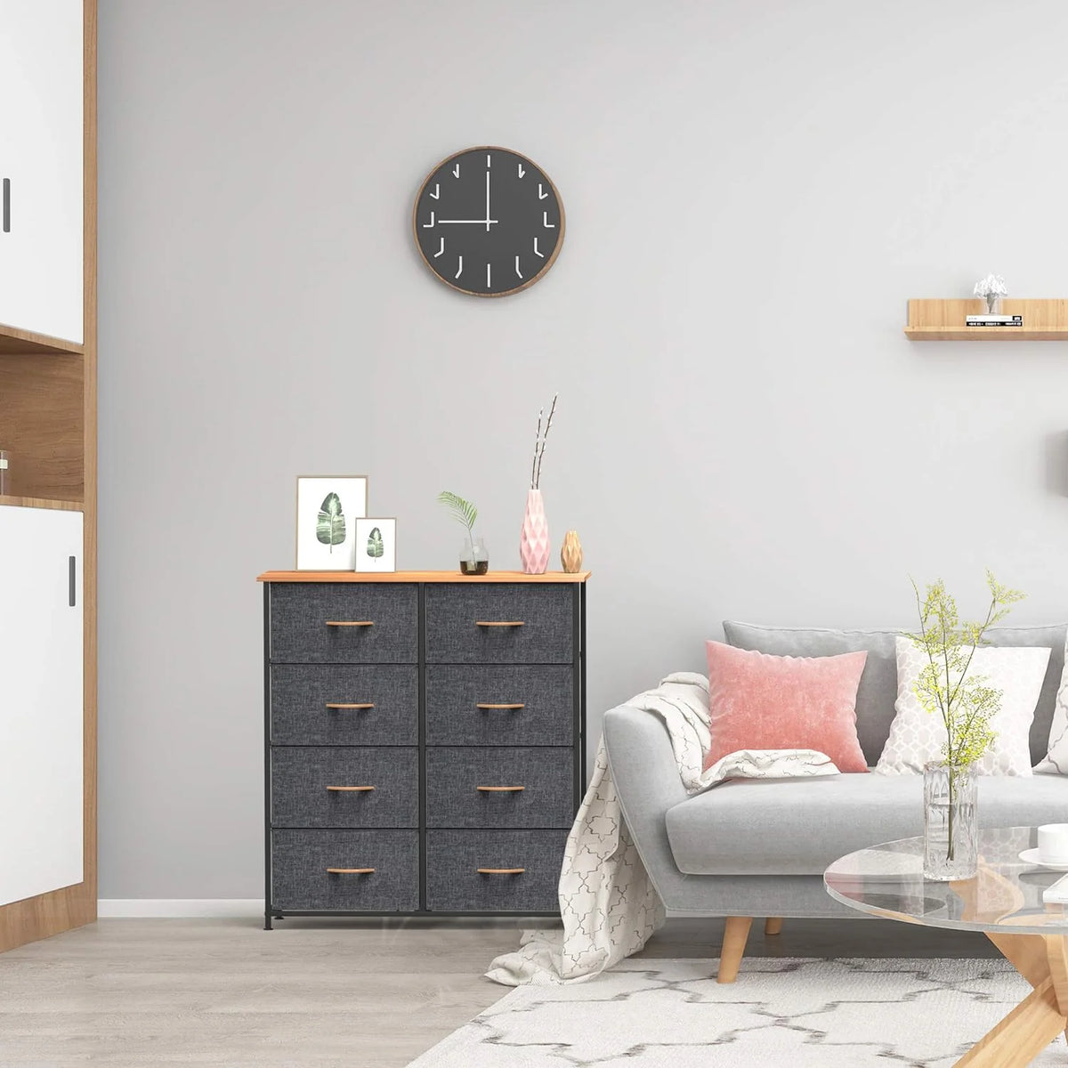 Fabric Dresser with 8 Drawers Steel Frame Wooden Top Dark Gray V28134