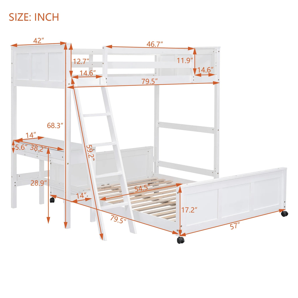 Twin Over Full Bunk Bed with Desk and Storage Drawers K91782