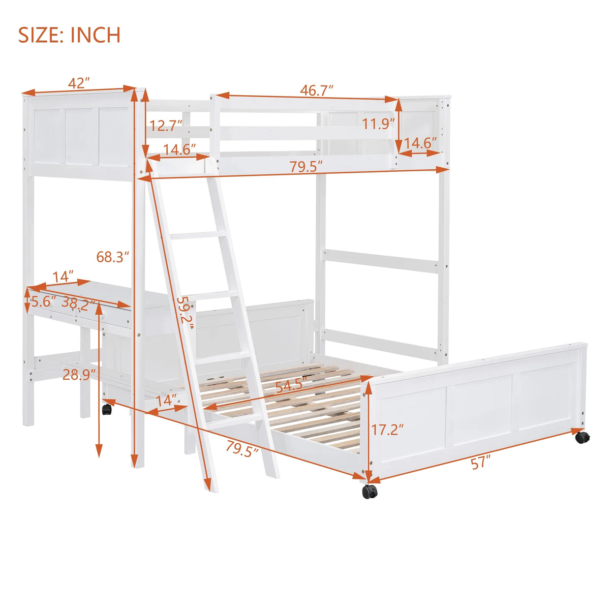 Twin Over Full Bunk Bed with Desk and Storage Drawers K91782