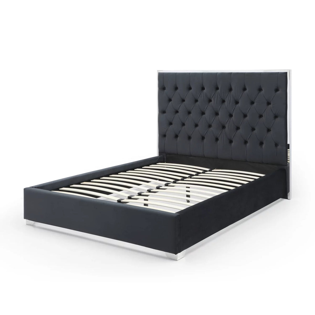 Pink Velvet King Bed with Silver Metal Frame C2706