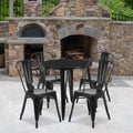 Commercial Grade 30 Round White Metal Indoor-Outdoor Table Set with 4 Cafe Chairs C3340