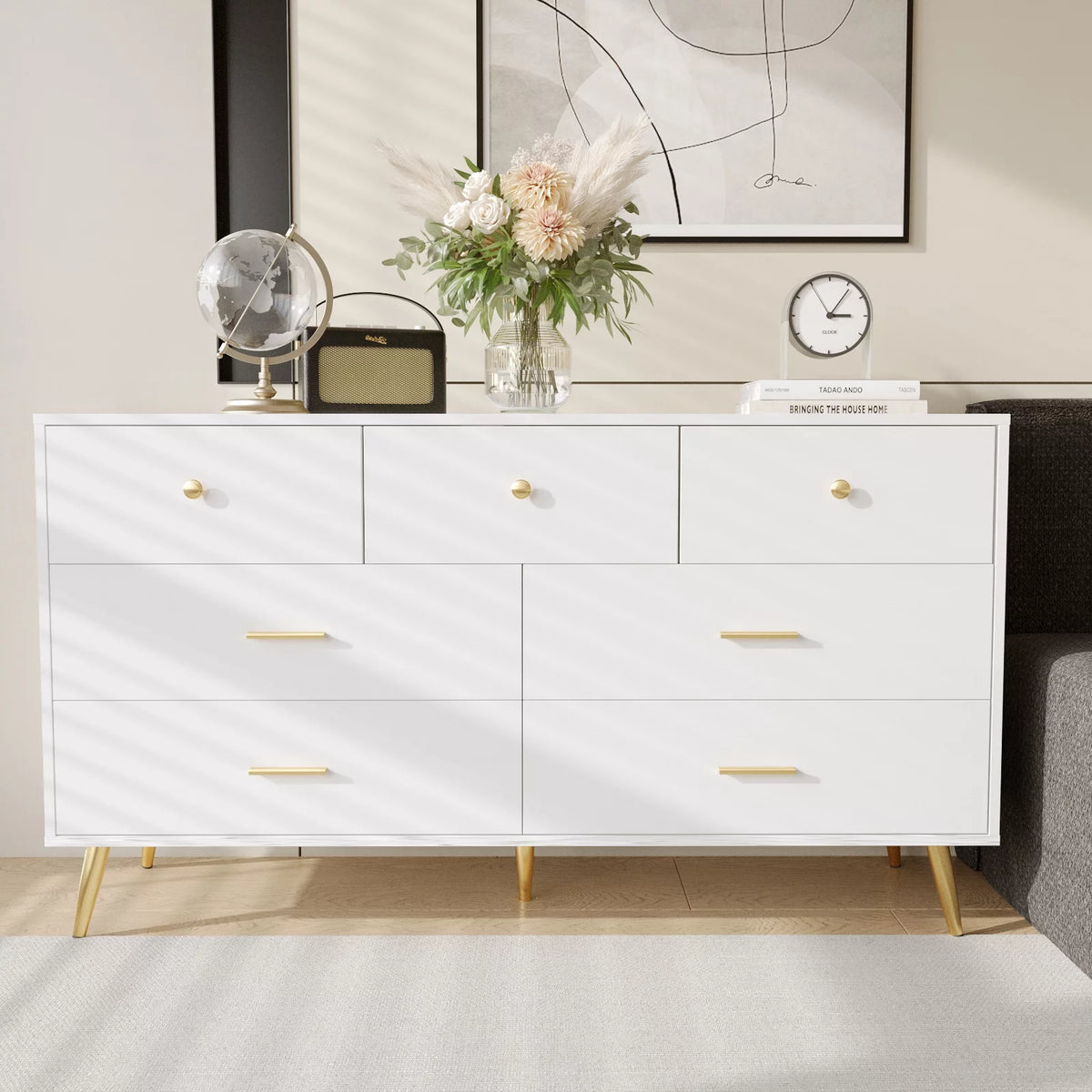 White 7 Drawer Wood Dresser Q8364