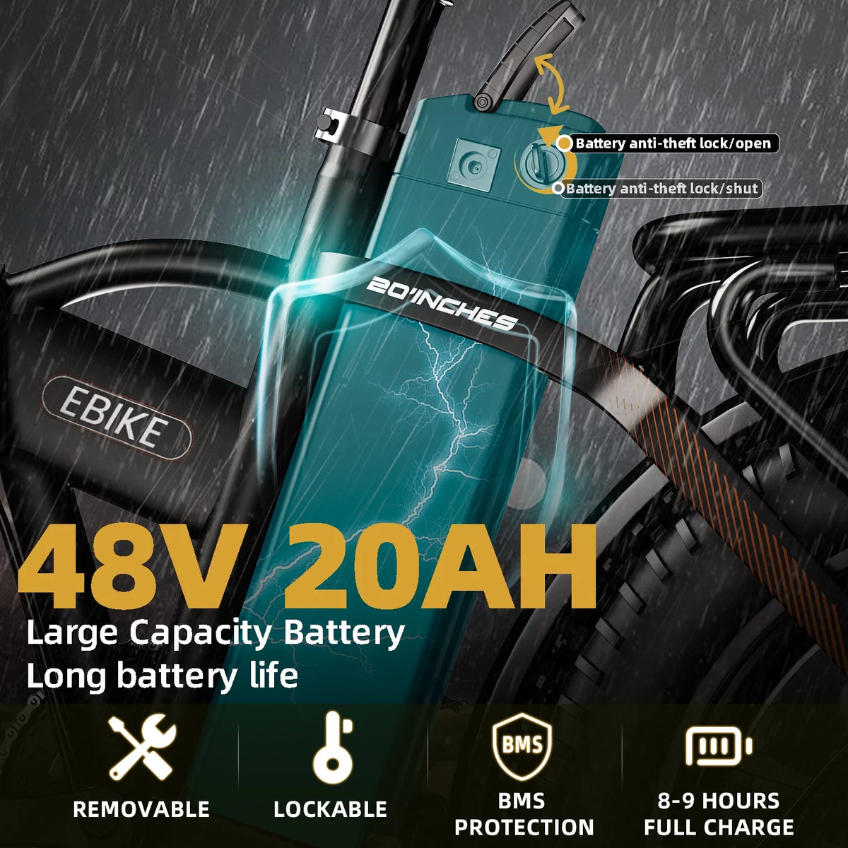 20 Fat Tire Folding Electric Bicycle 750W Motor 48V 20Ah Battery Black R67543