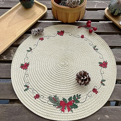 Christmas Placemats Set of 4 Round Embroidered Table Mats I94682