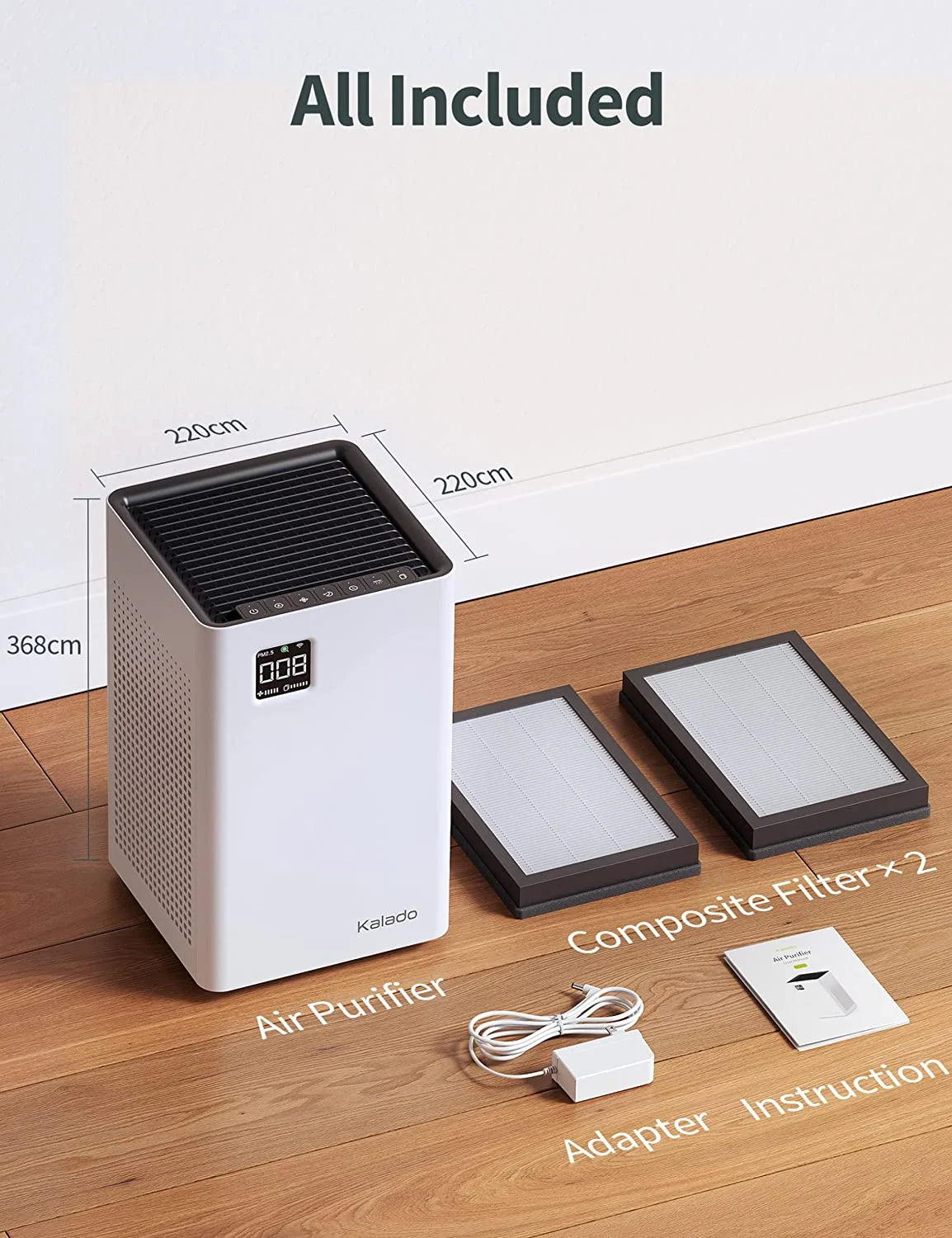 Air Purifier with Wi-Fi, Double Filter, Voice Control, PM2.5 Detector J840938