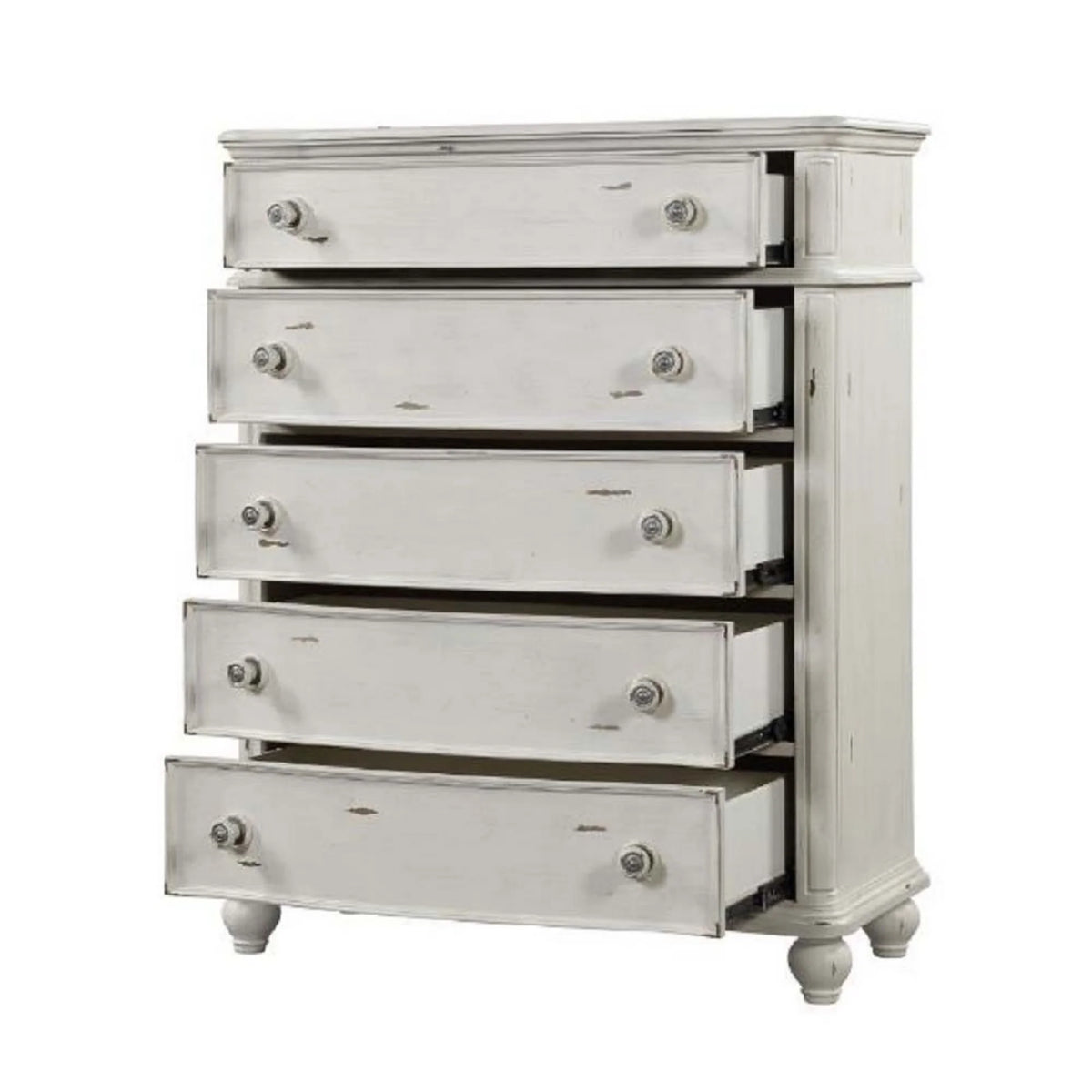 Antique White 5-Drawers Wood Dresser Chest with Turned Legs W586