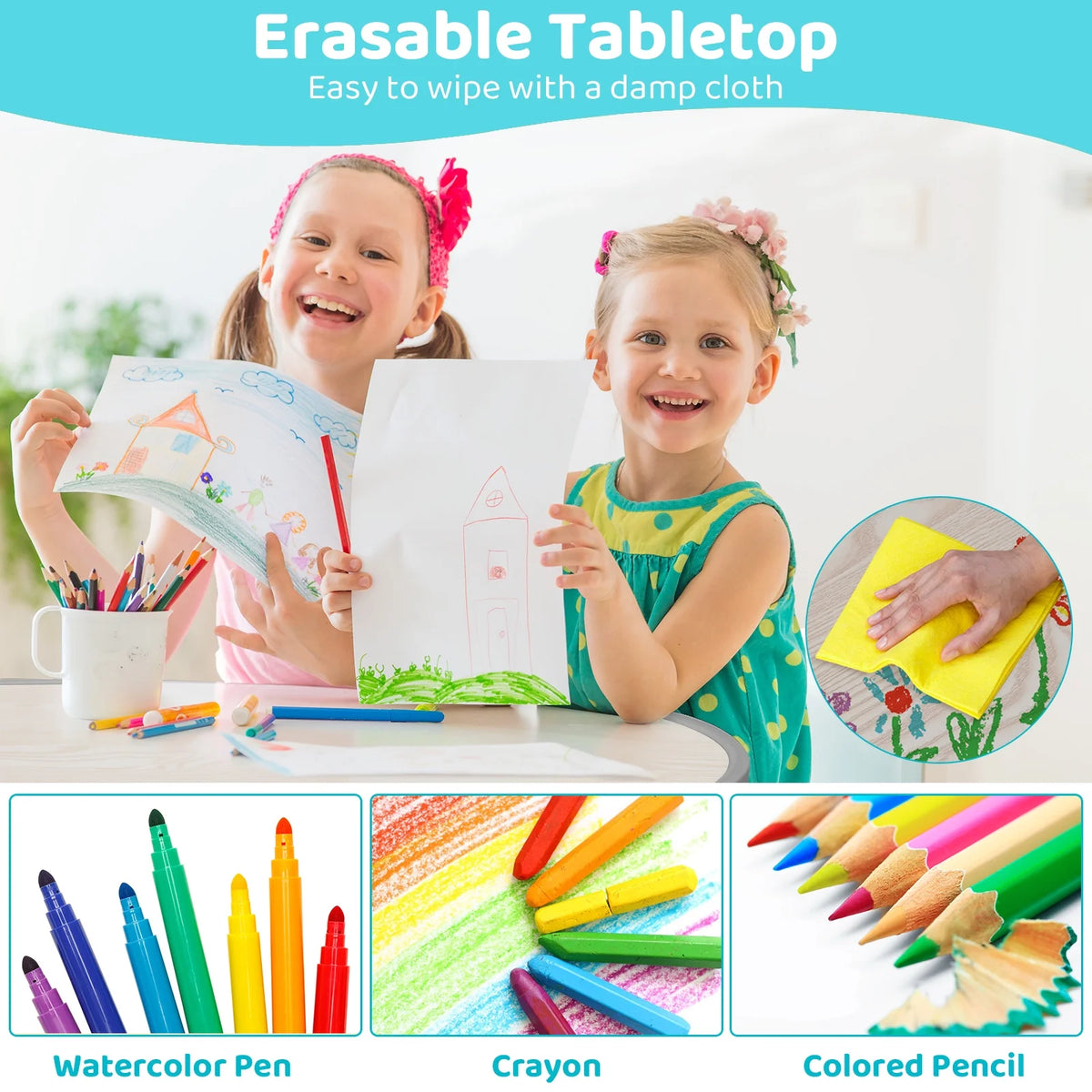 Height Adjustable Kids Table and 2 Chairs Set E176019
