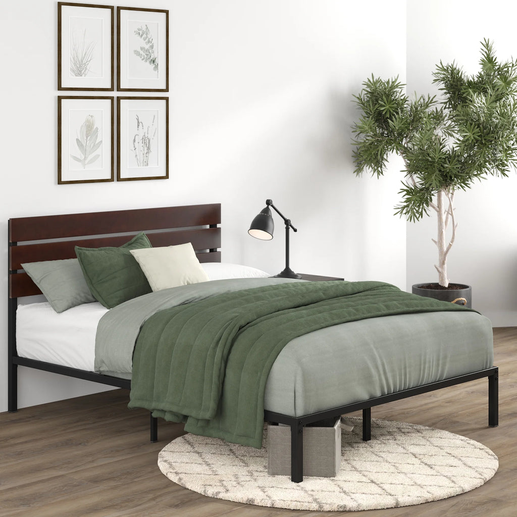 Queen Bamboo and Metal Platform Bed Frame U36230