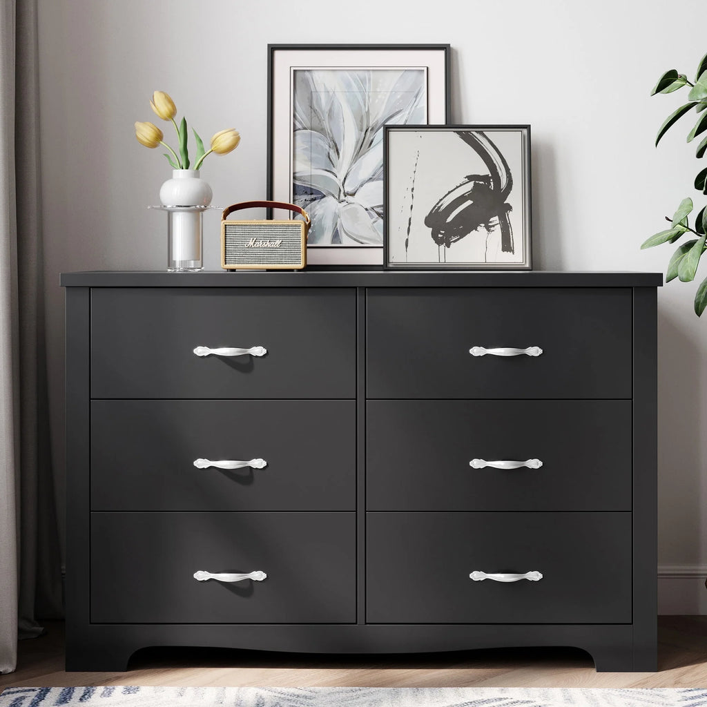 Black 6 Drawer Double Dresser I73975
