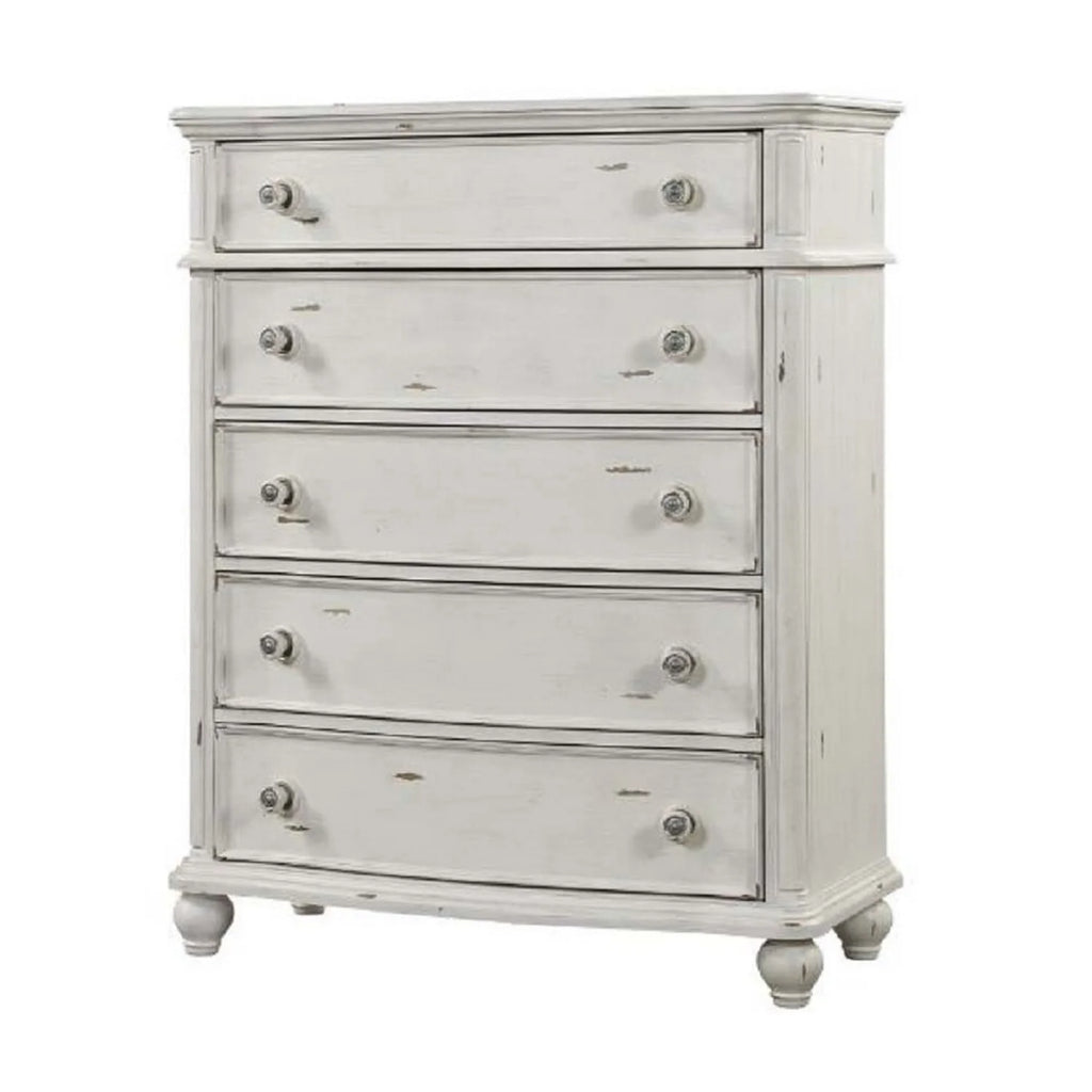 Antique White 5-Drawers Wood Dresser Chest with Turned Legs W586