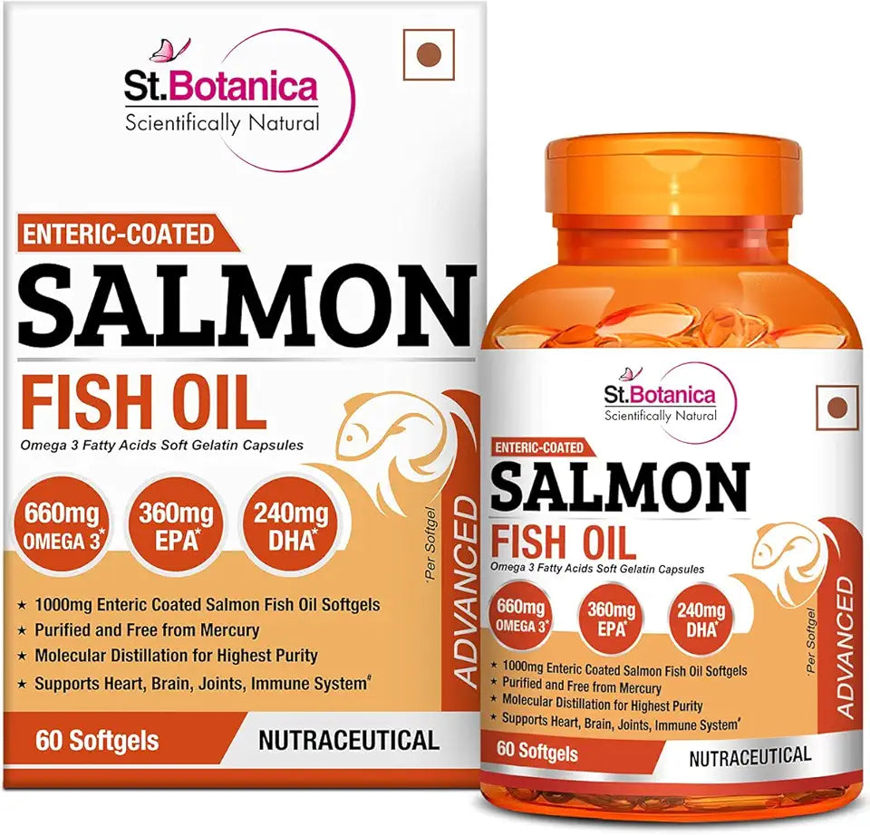 Salmon Fish Oil 1000mg Double Strength 650mg Omega 3 60 Enteric Coated Softgels L482
